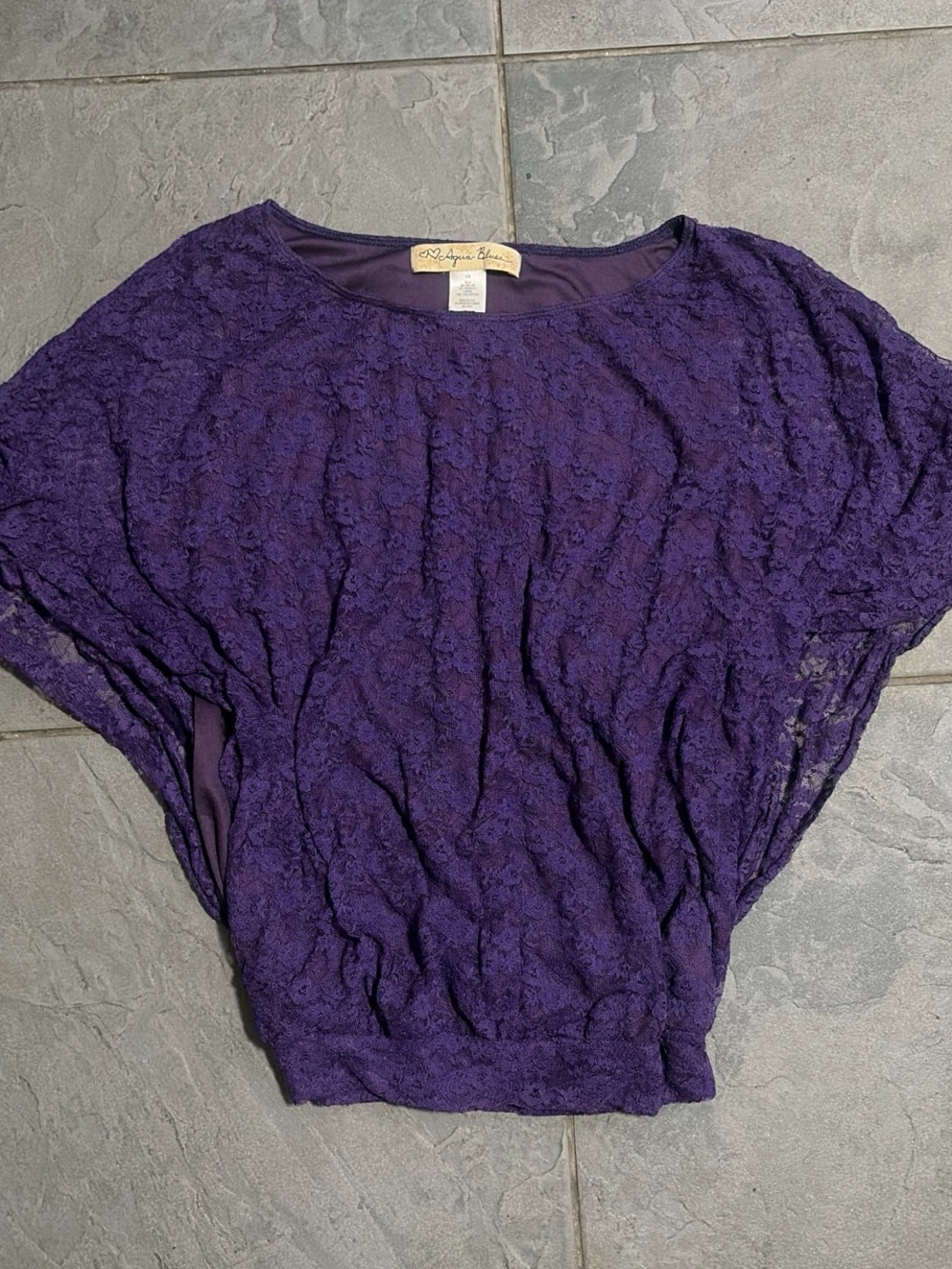 Vintage Purple Lace Dolman Bat Sleeve Blouse by Aqua Blues